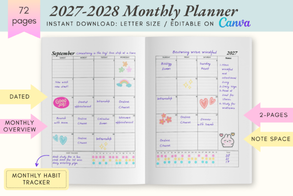 Download 2027-2028 Monthly Planner CANVA Template - 2027 Collection