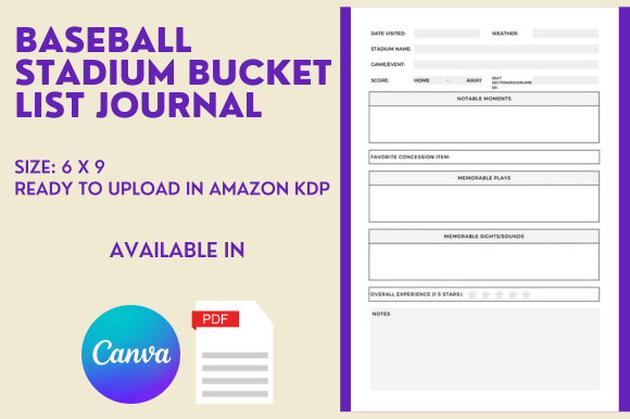 Download Baseball Stadium Bucket List Journal KDP - Bucket list journal Collection