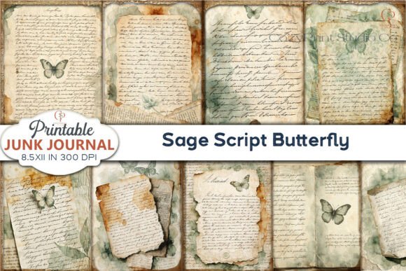 Download Sage Script Butterfly Junk Journal Pages - Butterfly junk journal Collection