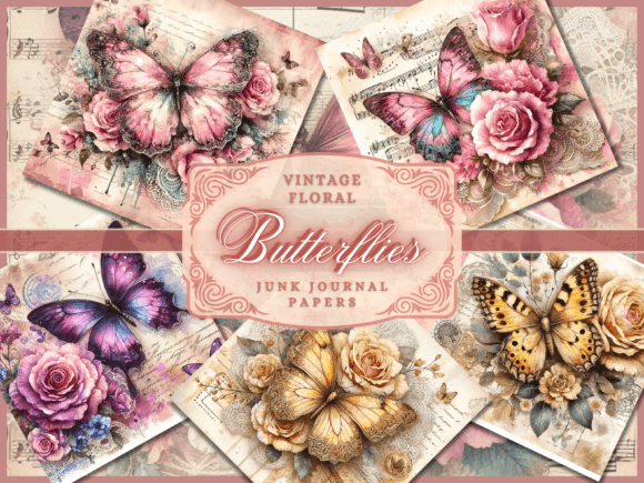 Download Flowers &amp; Butterfly Junk Journal Papers - Butterfly junk journal Collection