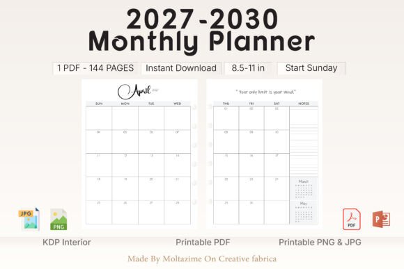 Download 2027–2030 Monthly Planner Printable - 2027 Collection