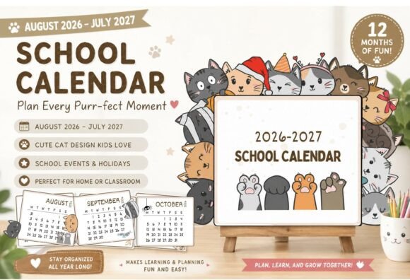 Download 2026-2027 School Year Cat Desk Calendar - 2027 Collection