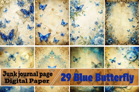 Download Blue Butterfly Junk Journal Pages - Butterfly junk journal Collection